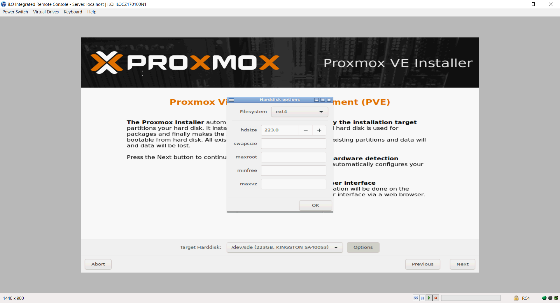 Choix des différentes options des partitions