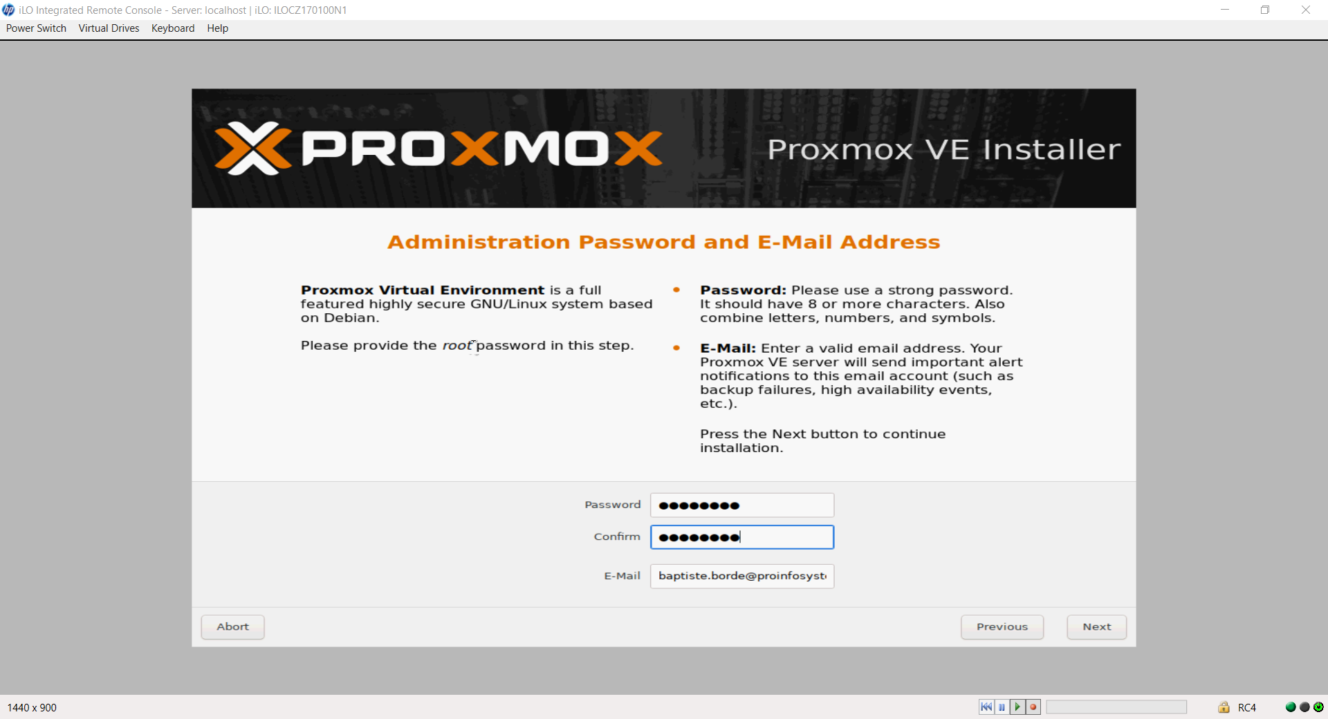 Choix du mot de passe root