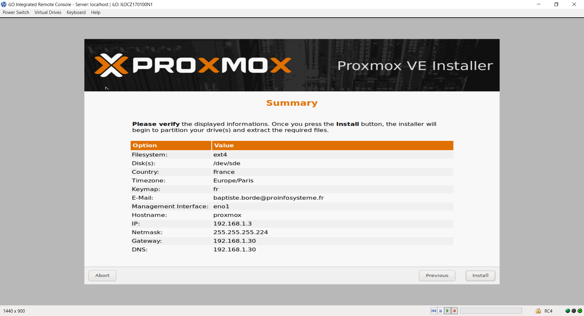 Résumé de la configuration
