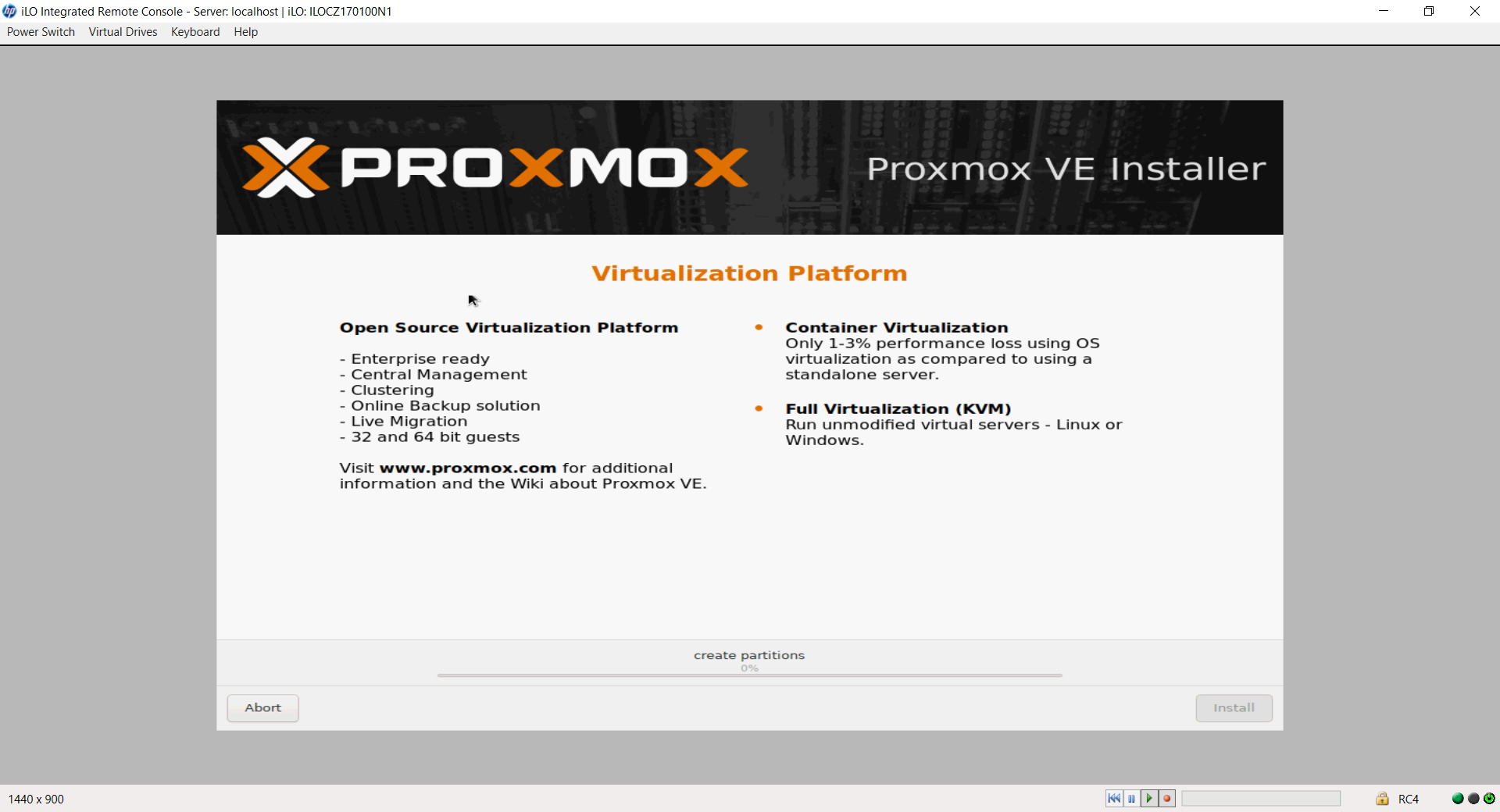 Installation de Proxmox en cours